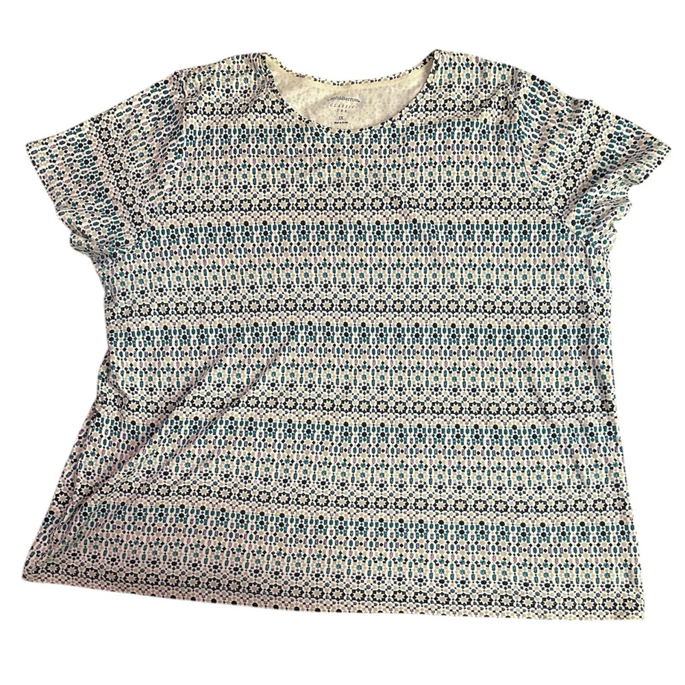 ⚡️ Croft & Barrow Blue and White Patterned Short Sleeve Top Size 3X